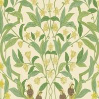 Jasmine and Serin Symphonu Wallpaper - Chartreuse and Olive Green/White